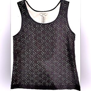 Retro Y2K J Crew Eyelet Black Beige Lace Overlay Sleeveless Top Women’s 0 | XS
